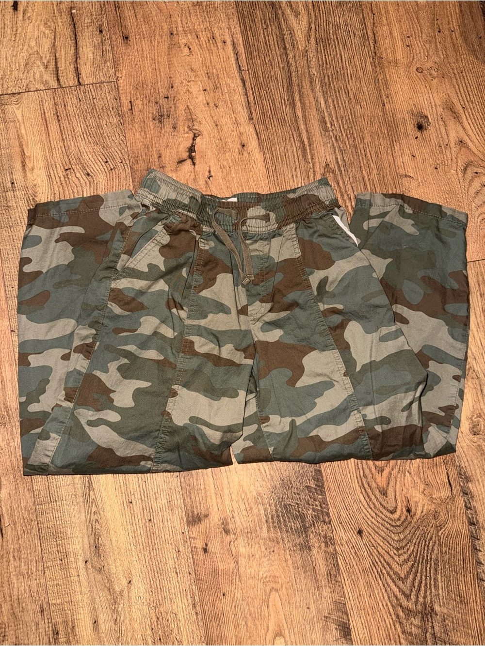 Camouflage Drawstring Kids Cargo Pants - Green Camo